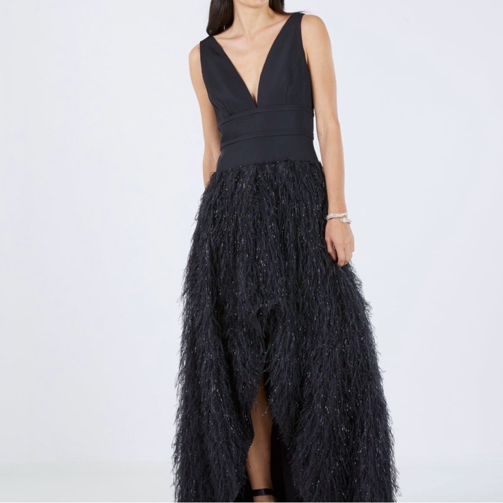 BCBGMaxAzria Black Feathered Gown